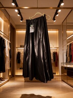 Alex Evenings Black Satin Maxi Skirt with Elastic Waist